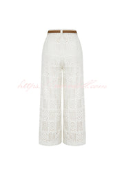 Joyful Bond Crochet Lace Mid Rise Pocketed Wide-leg Pants