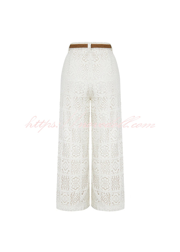 Joyful Bond Crochet Lace Mid Rise Pocketed Wide-leg Pants