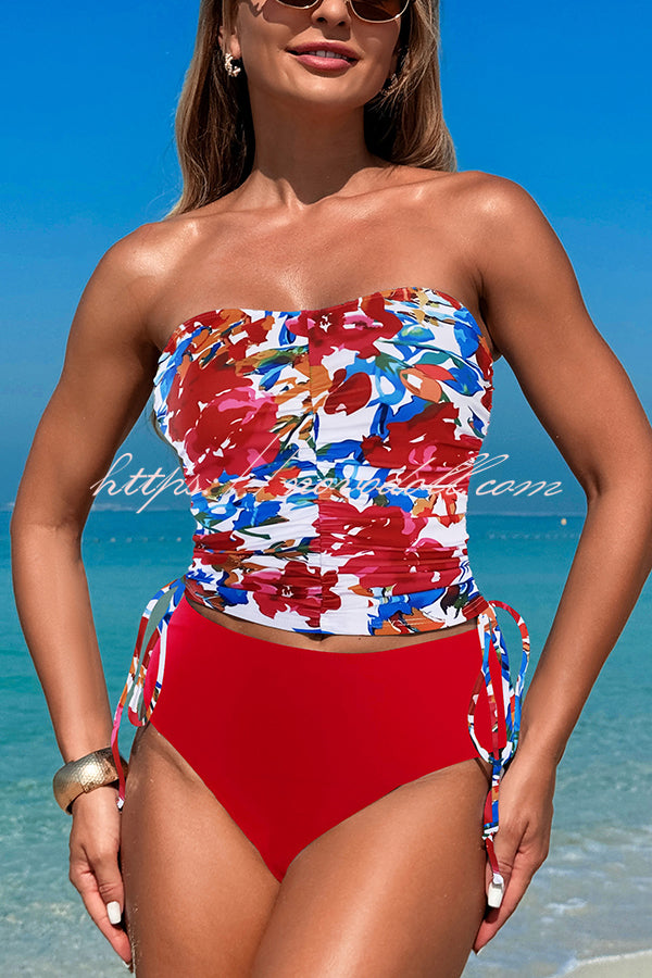 Unique Print High Waist Tie-Stretch Two-Piece Bikini Swimsuit