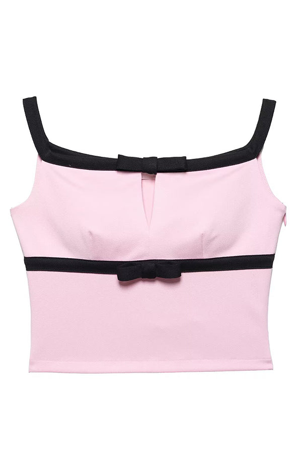 Fashion Contrast Bow Sleeveless Slim Fit Top