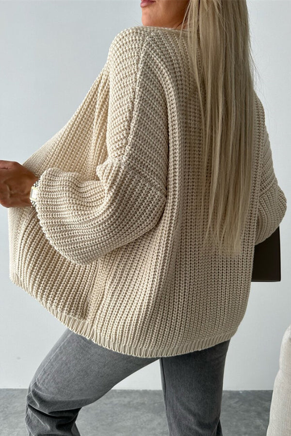 Solid Color V-neck Long-sleeved Casual Knitted Cardigan