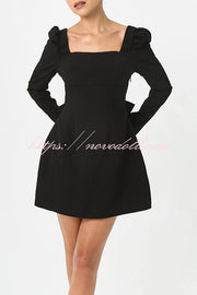 Gift for You Puff Shoulder Long Sleeve Back Bow Detail Mini Dress