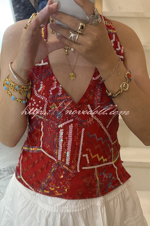Fashion Sequined Casual V-neck Backless Slim Vest