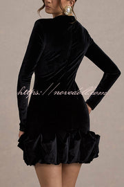 Solid Color Velvet Slim-fit Long-sleeved Mini Dress
