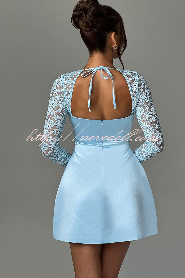 Garden Party Sheer Lace Flare Sleeve Square Neck Bubble Mini Dress