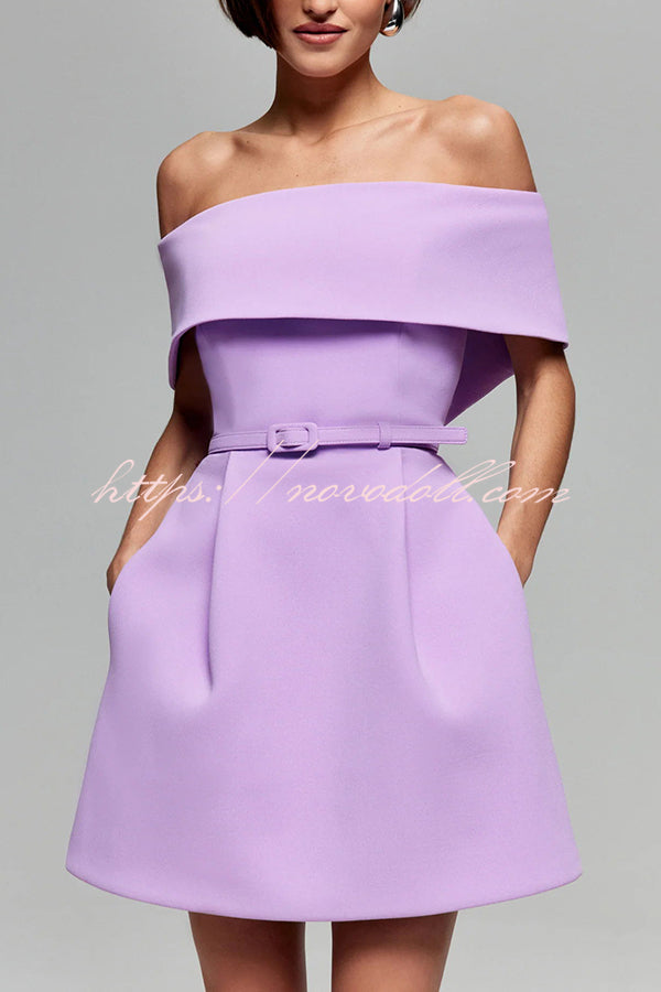 Elegant Evening Lapel Bandeau Removable Belt Pocketed Mini Dress