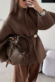 Fashionable Loose Long-sleeved Waist-tied Woolen Coat