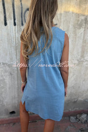 Solid Color Sleeveless V-neck Casual Pocket Mini Dress