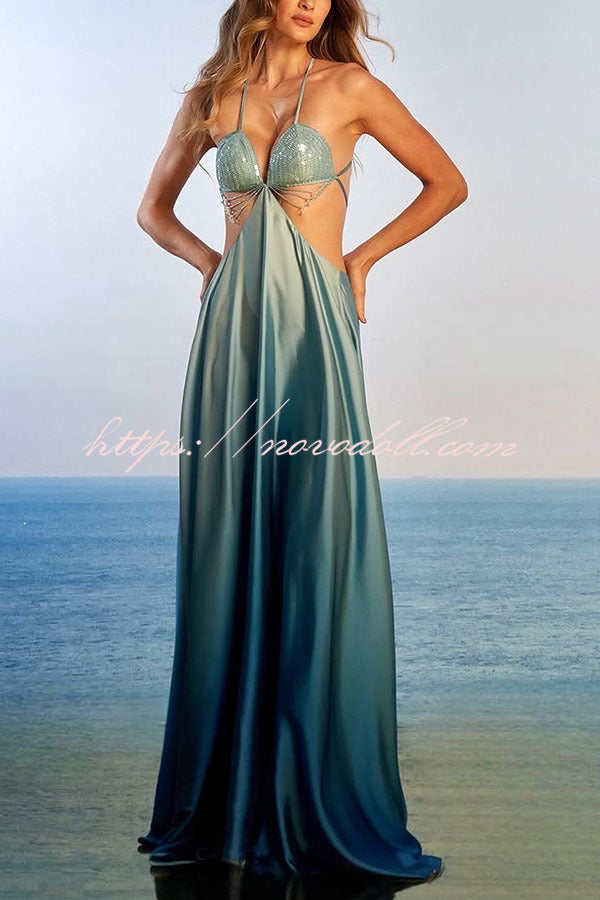 Cleo Sequin Chain Detail Gradient Print Back Tie-up Vacation Maxi Dress