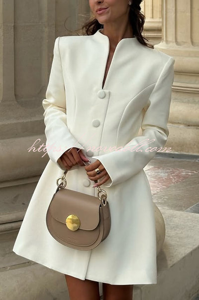 Solid Color Long-sleeved Slim-fit Button-down Casual Mini Dress