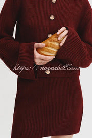 Fashion Lapel Bell Sleeve Knitted Cardigan and Casual Mini Skirt Set