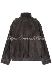 Fashionable Suede Loose Pocket Leather Jacket