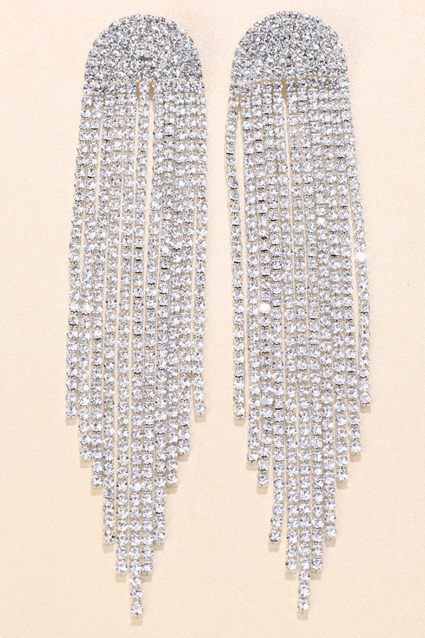 Fashionable Super Shiny Rhinestone Long Tassel Earrings