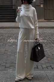 Morning Coffee Walks Ribbed Turtleneck Long Sleeve Sweatshirt and Elastic Waist Pocketed Loose Pants Set