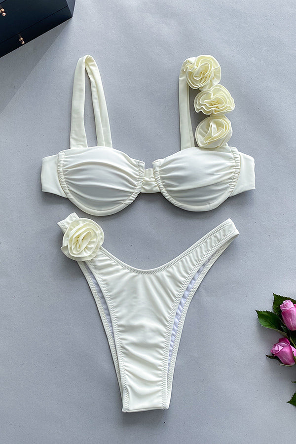 Three-dimensional Flower Sexy Stretch Two-piece Bikini Swimsuit