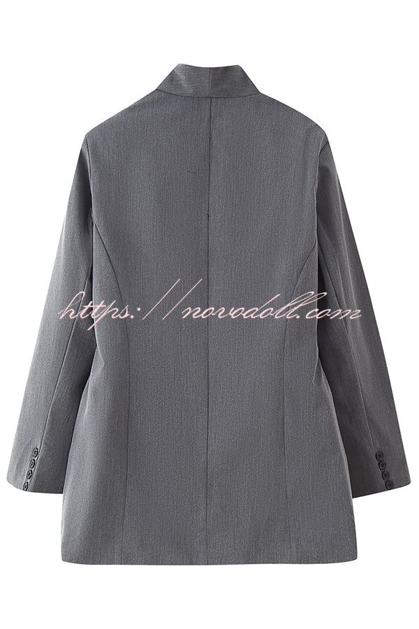 Solid Color Lapel Long Sleeve Casual Pocket Long Blazer