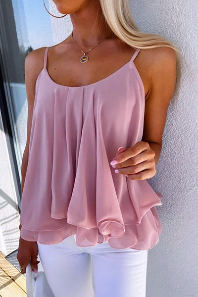 Romance Factor Ruffle Hem Flowy Cami Top