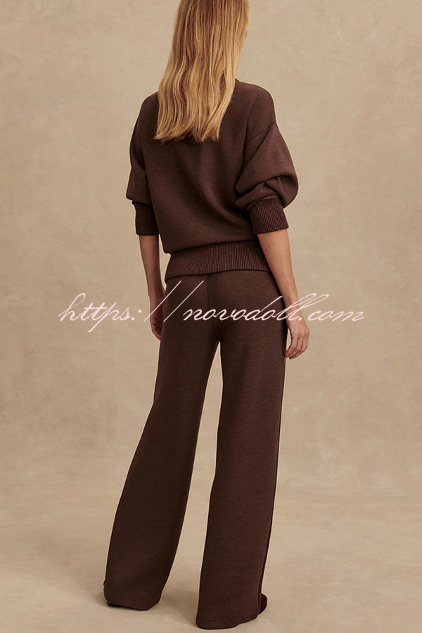 Meet The Autumn Ribbed Zipper Neck Sweatshirt and Elastic Waist Pocketed Loose Pants Set