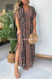 Ethnic Style Unique Print V-neck Loose Maxi Dress