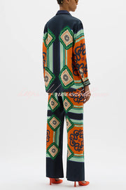 Vacation Times Satin Unique Print Elastic Waist Pocketed Wide Leg Pants