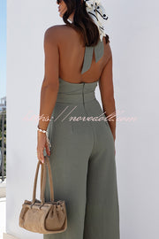 Easy Mode Cross-neck Halter Strap Backless Wide Leg Jumpsuit