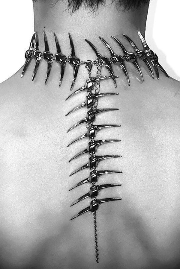 Punk Silver Thorn Bone Necklace
