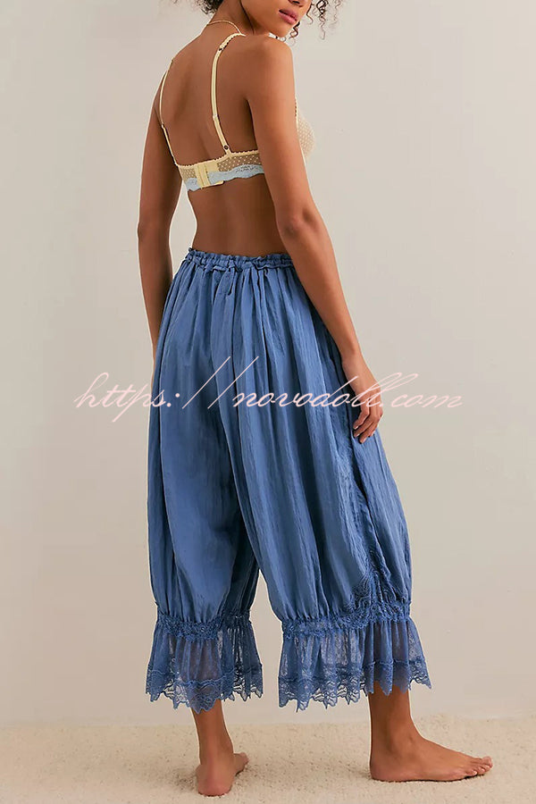 Pastoral Style Elastic Waist Lace Hem Bloomer Pants