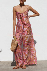 Botanical Print Strappy Resort Style Wide-leg Pants Jumpsuit