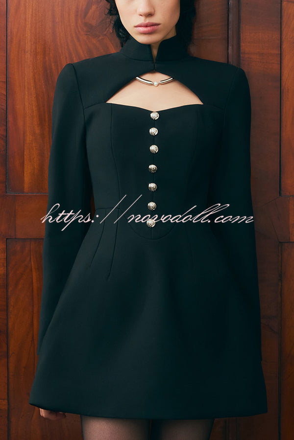 Elegant Long-sleeved Hollowed-out Button-down Slim-fit Mini Dress