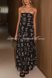 Unique Print Strapless Open Back Full Hem Maxi Dress