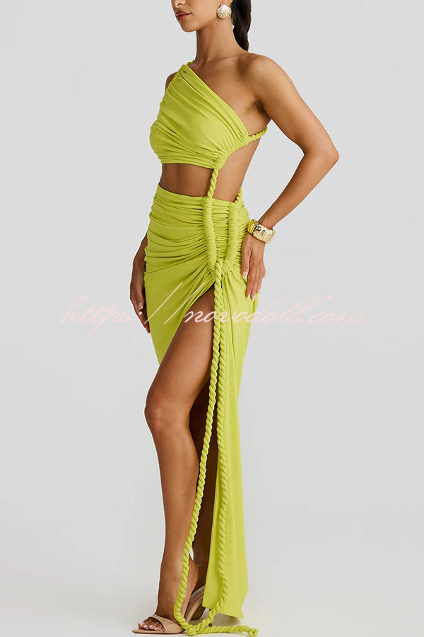 Juliana Rope Detail Ruched One Shoulder Cutout Stretch Maxi Dress