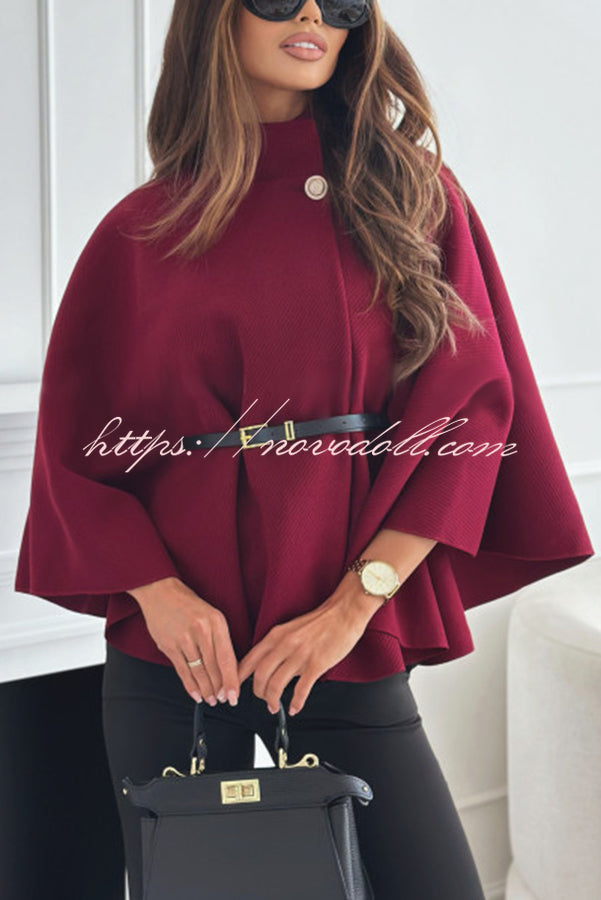 Elegant Moment Woolen Button Turtleneck Belted Oversized Cape