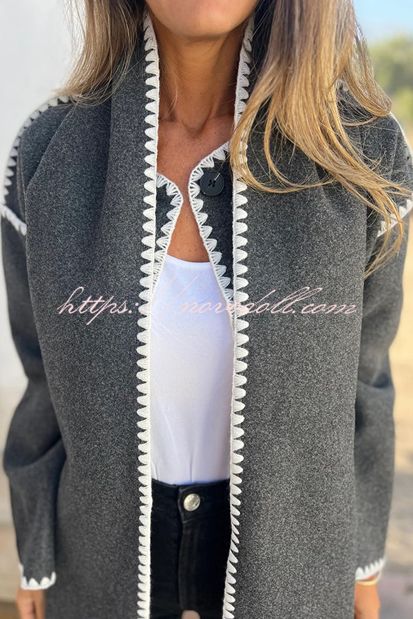 Stylish Loose Pocket Long Sleeve Coat and Warm Fringed Scarf