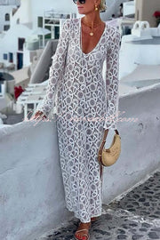 Pure Soul Unique Lace Pattern One Shoulder Slit Vacation Maxi Dress