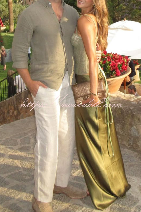 In A Fairytale Lace Satin Mid Rise Drape Maxi Skirt