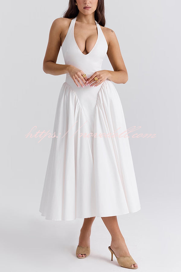 Romantic Picnic Halter Neck Open Back High Waist Midi Dress