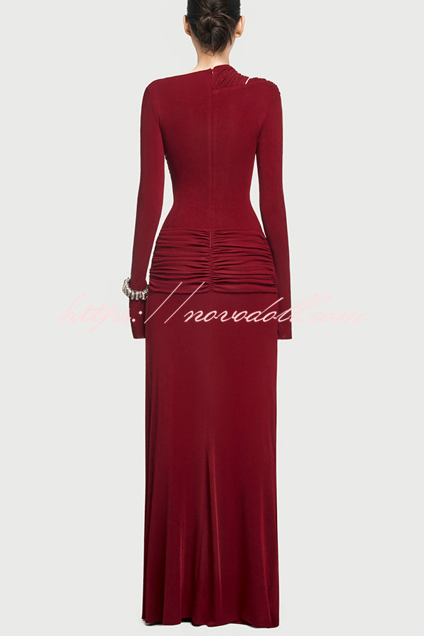 Stylish Long-sleeved Slim-fit Pleated Elegant Maxi Dress