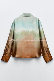 Fashionable Gradient Print Lapel Long Sleeve Casual Shirt