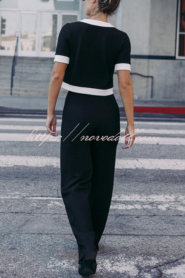 Fashion Contrast Color Stretch High Waist Casual Straight Pants