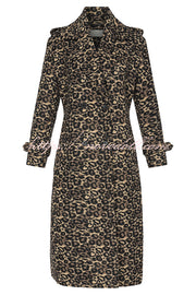 Leopard Affair Animal Print Epaulettes Long Sleeve Pocketed Lapel Midi Trench Coat