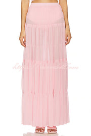 Stunning Chiffon Elastic Waist Layered A-line Maxi Skirt