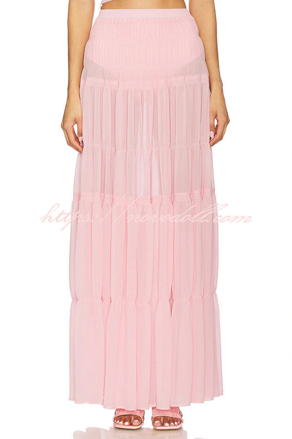 Stunning Chiffon Elastic Waist Layered A-line Maxi Skirt