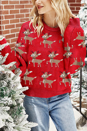 Christmas Deer Loose Round Neck Long Sleeve Knitted Sweater