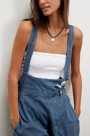 Fashionable Casual Side Pocket Button Loose Denim Overalls