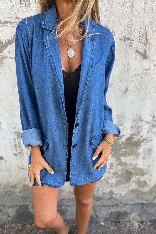 Fashionable Lapel Casual Loose Long Sleeve Denim Jacket