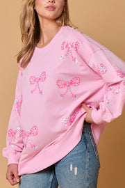 Christmas Bow Sequin Casual Loose Long-sleeved Sweatshirt