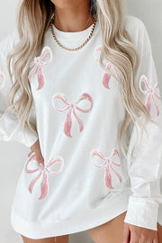 Christmas Sequined Bow Crew Neck Long-sleeved Loose Sweatshirt
