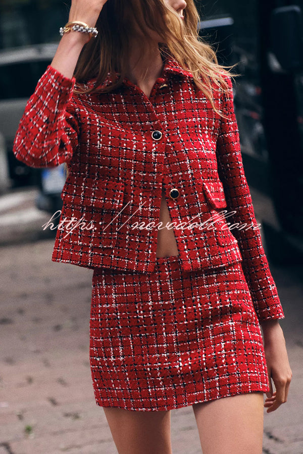 Fashionable Tweed Plaid Texture Casual Mini Skirt