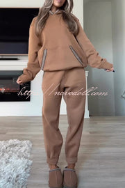 Tasman Braid Trim Kangaroo Pocket Hooded Sweatshirt and Elastic Waist Jogger Pants Set