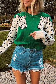 Always Spot Leopard Print Crew Neck Long Sleeve Sweater